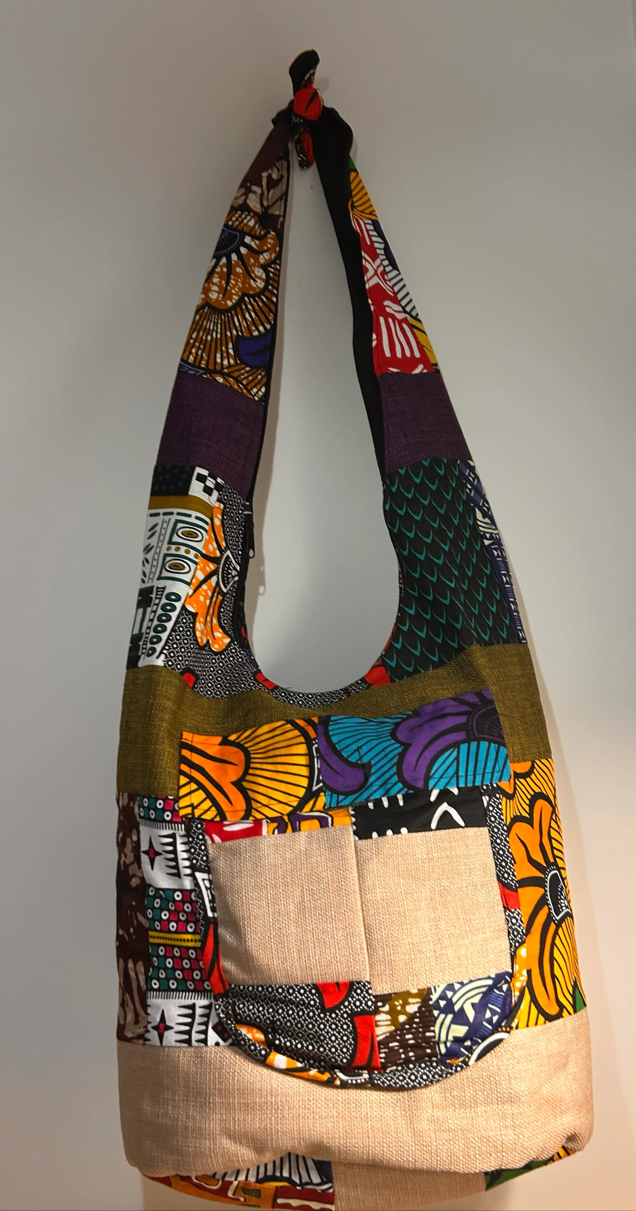 Sac en patchwork wax et jute - pièce unique 